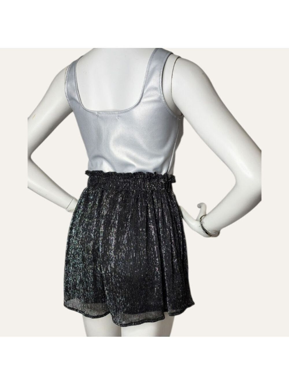 Dex Black Metallic Pull-On Paperbag Shorts NWT Large Resort Night Luxe - Picture 4 of 9